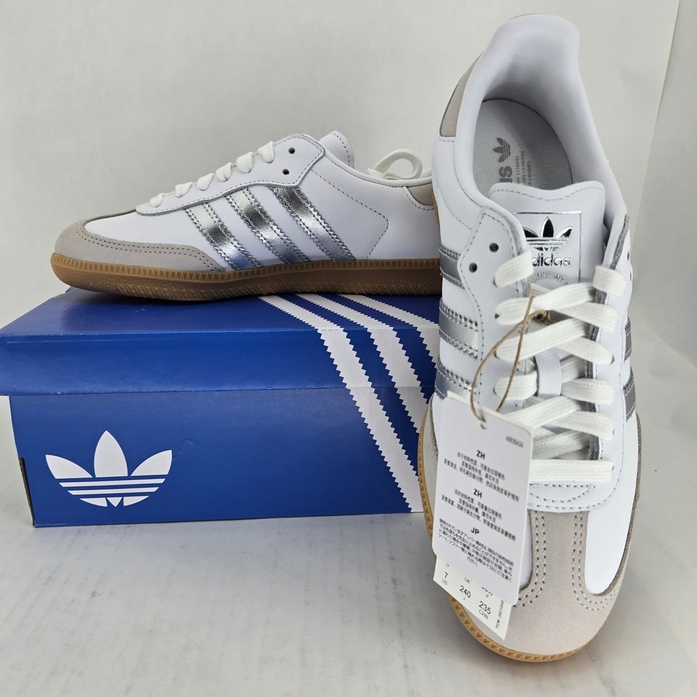 Adidas Samba OG W White Silver Metallic Grey One JI2725 Women's Size 7 NEW - Picture 10 of 12